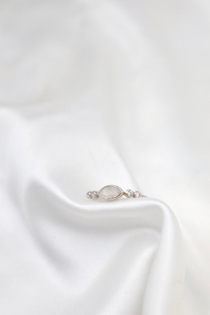 Sterling Silver Marquise Moonstone CZ Ring