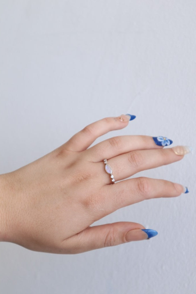Sterling Silver Marquise Moonstone CZ Ring
