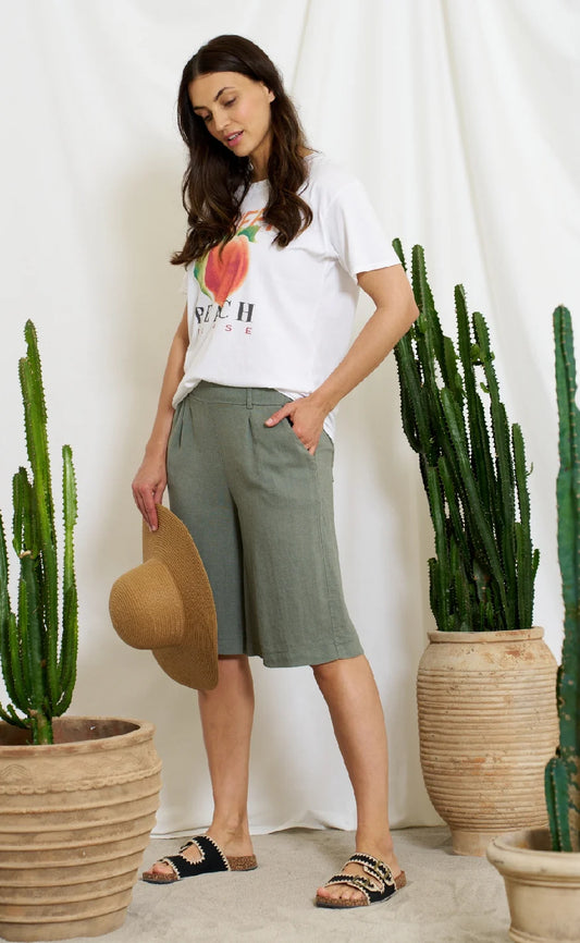 Jessica Linen Shorts in Military