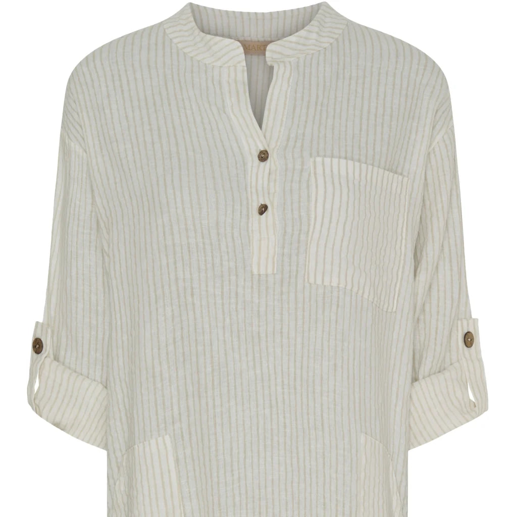 Ness Linen Dress in Panna Beige Stripe