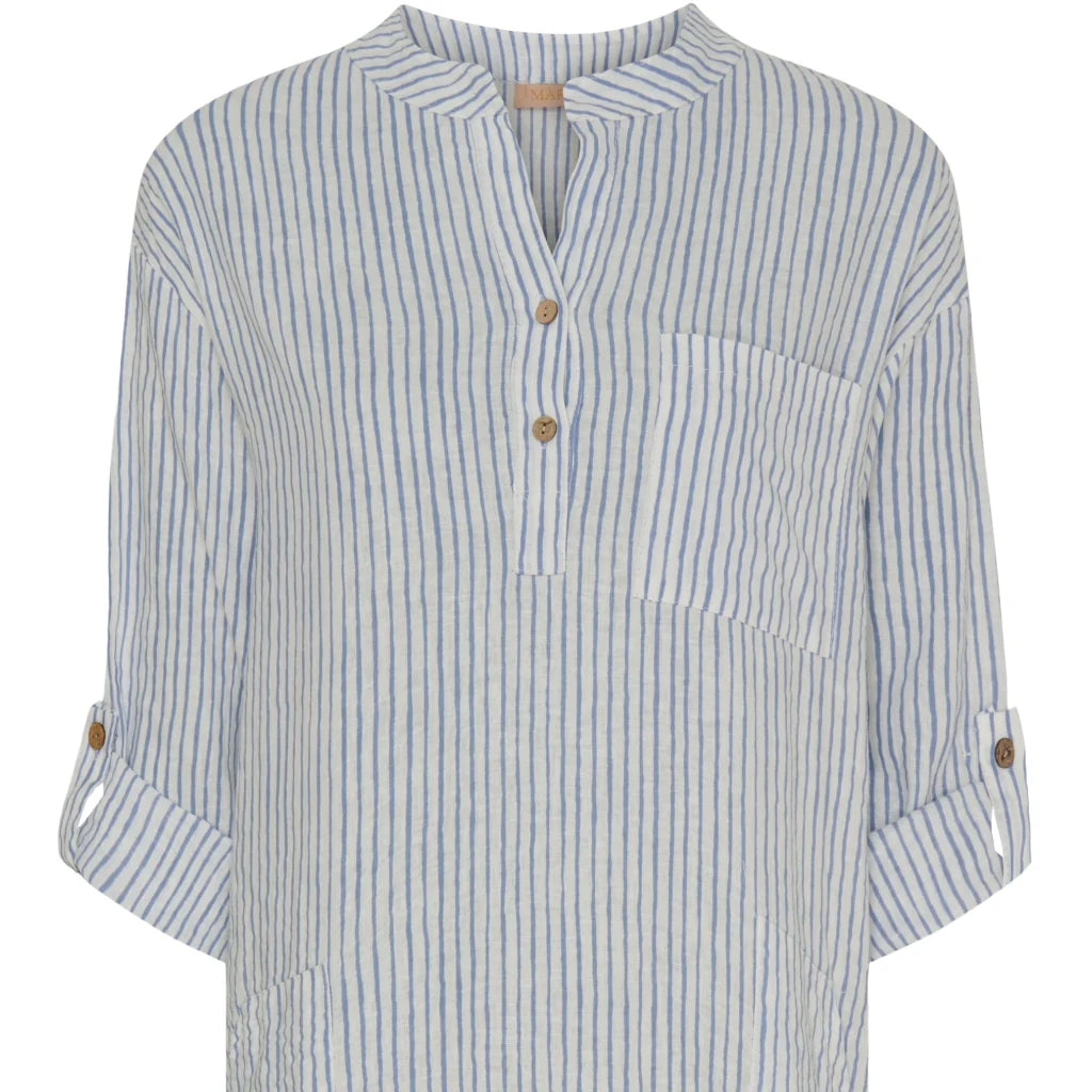 Ness Linen Dress in Panna Jeans Stripe