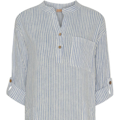 Ness Linen Dress in Panna Jeans Stripe