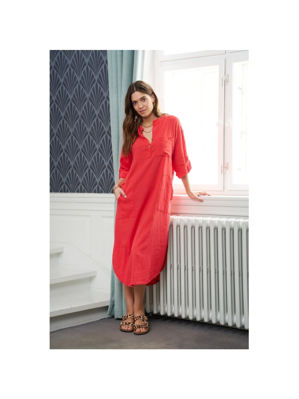 Ness Linen Dress in Red