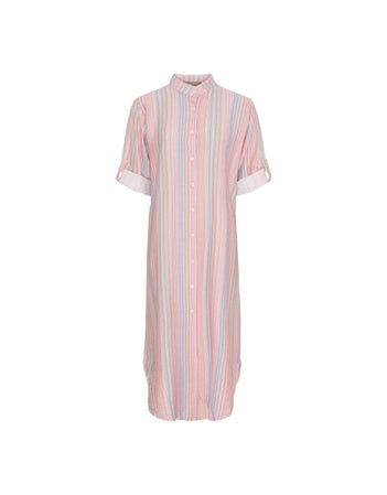Manuela Mandarin Collar Shirt Dress in Rosa Stripe