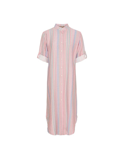 Manuela Mandarin Collar Shirt Dress in Rosa Stripe