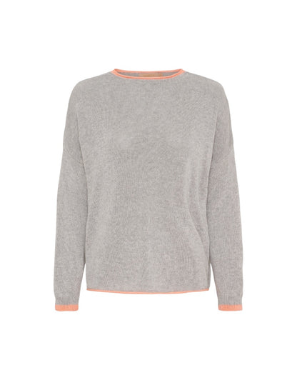 Gray sweater with orange trim on a white background