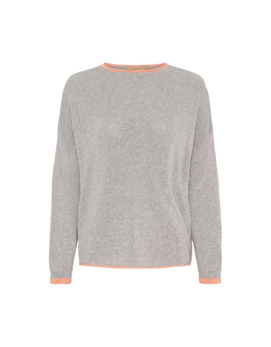 Gray sweater with orange trim on a white background