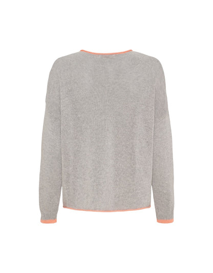 Gray sweater with orange trim on a white background