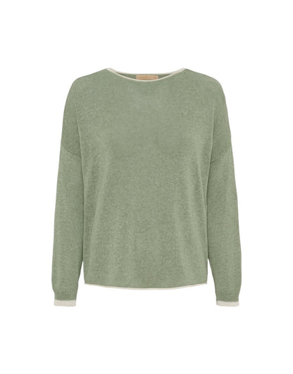 Green knit sweater with contrasted trim by the brand Marta Du Chateau on a white background