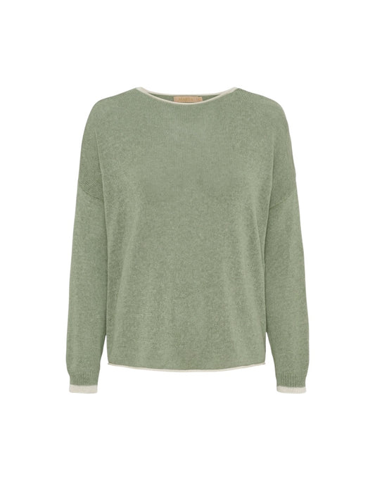 Green knit sweater with contrasted trim by the brand Marta Du Chateau on a white background