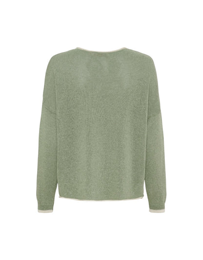 Green knit sweater with contrasted trim by the brand Marta Du Chateau on a white background