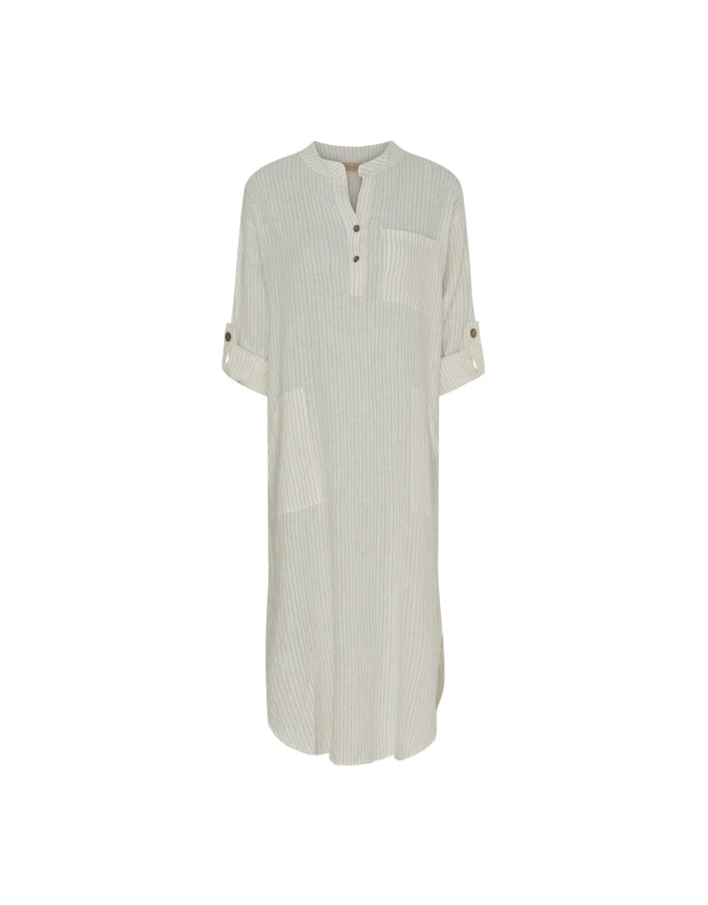 Ness Linen Dress in Panna Beige Stripe