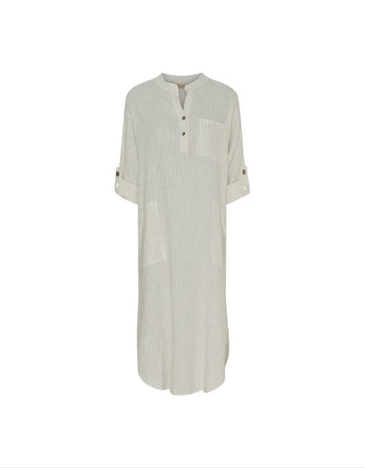 Ness Linen Dress in Panna Beige Stripe