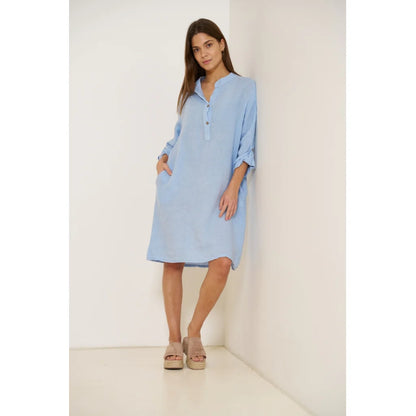 Ness Linen Dress in Celeste