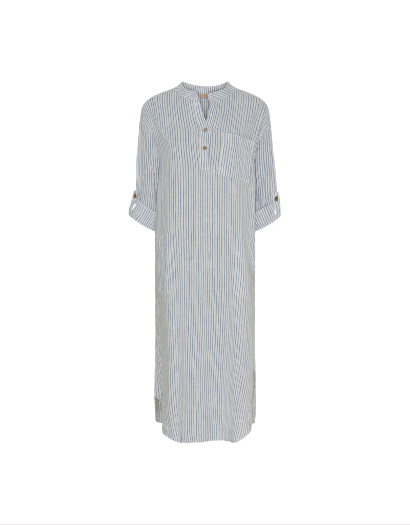 Ness Linen Dress in Panna Jeans Stripe