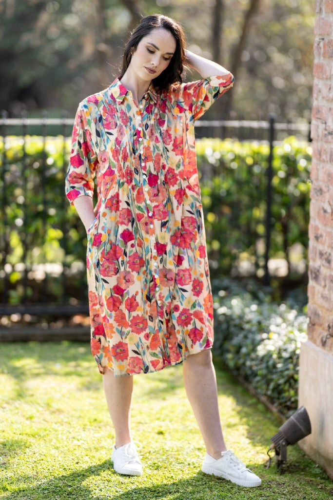 Collar Pin Tuck Dress in Day Dream