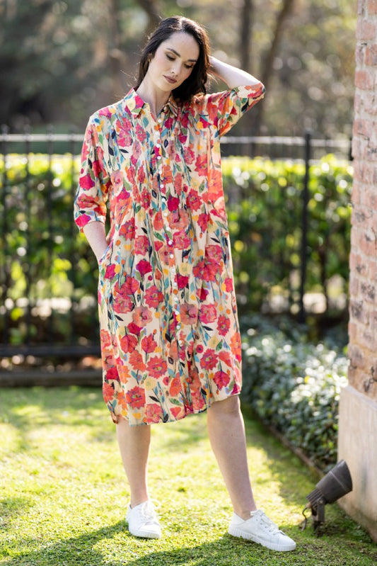 Collar Pin Tuck Dress in Day Dream