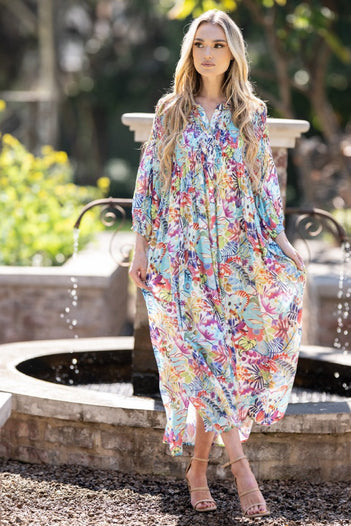 Button Through Dress in Tropical Summer