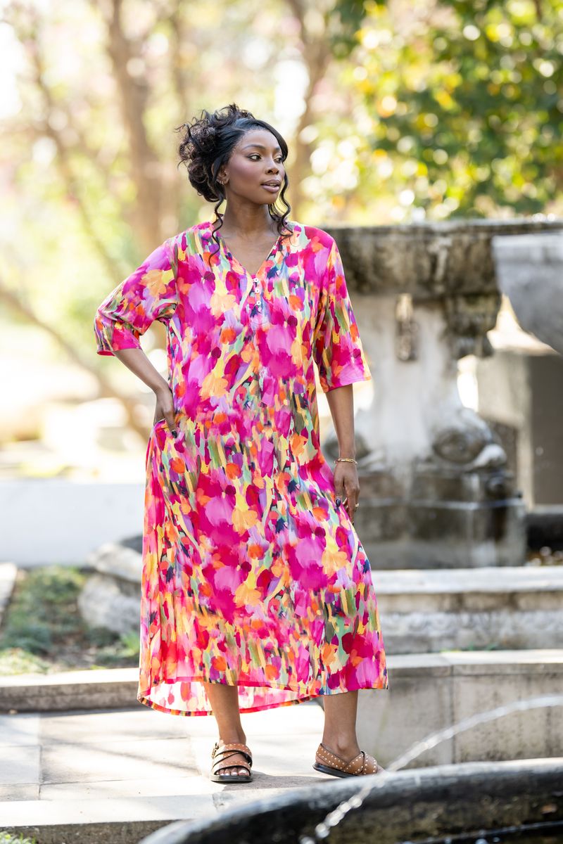 V-Neck Dress in Sunset Splash