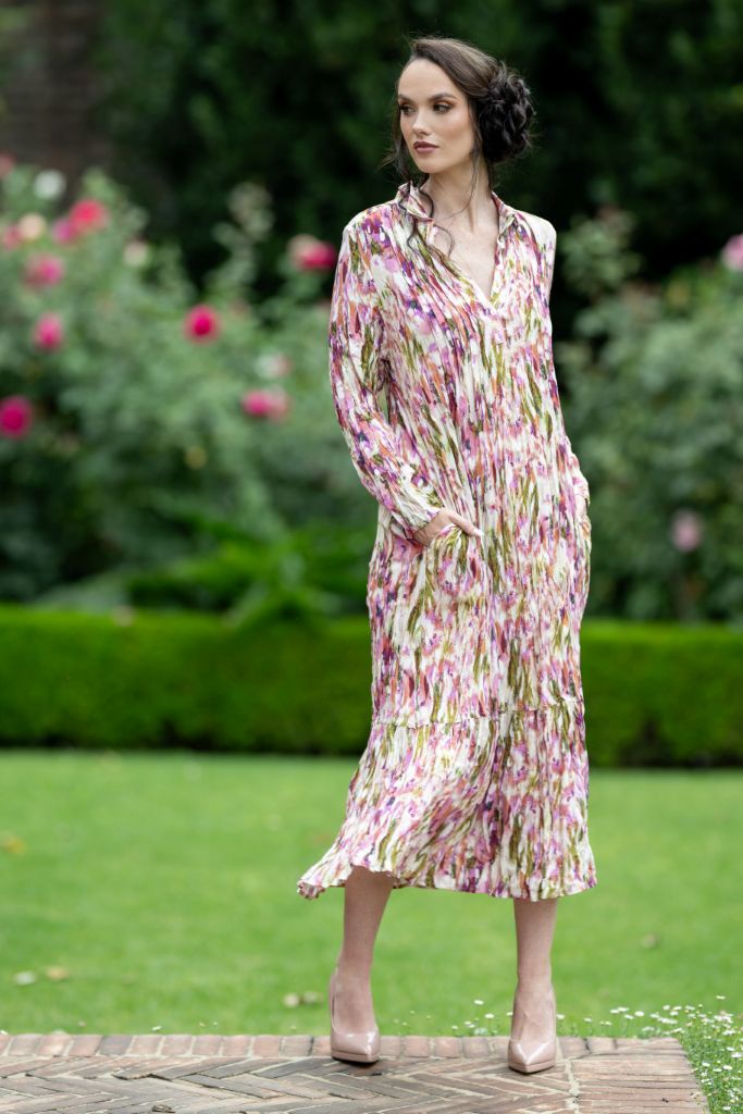 Pin Tuck Dress in Multi Print