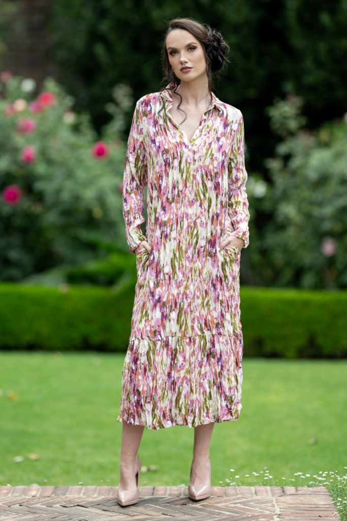 Pin Tuck Dress in Multi Print