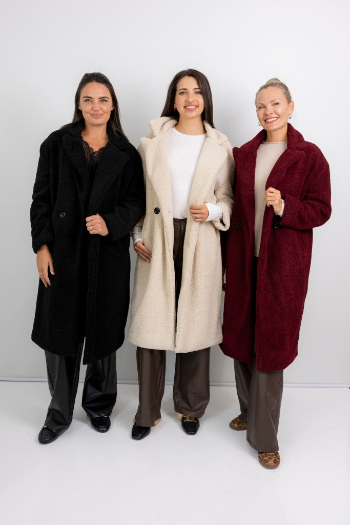 Nouvelle Teddy Fur Lined Coat in Cream