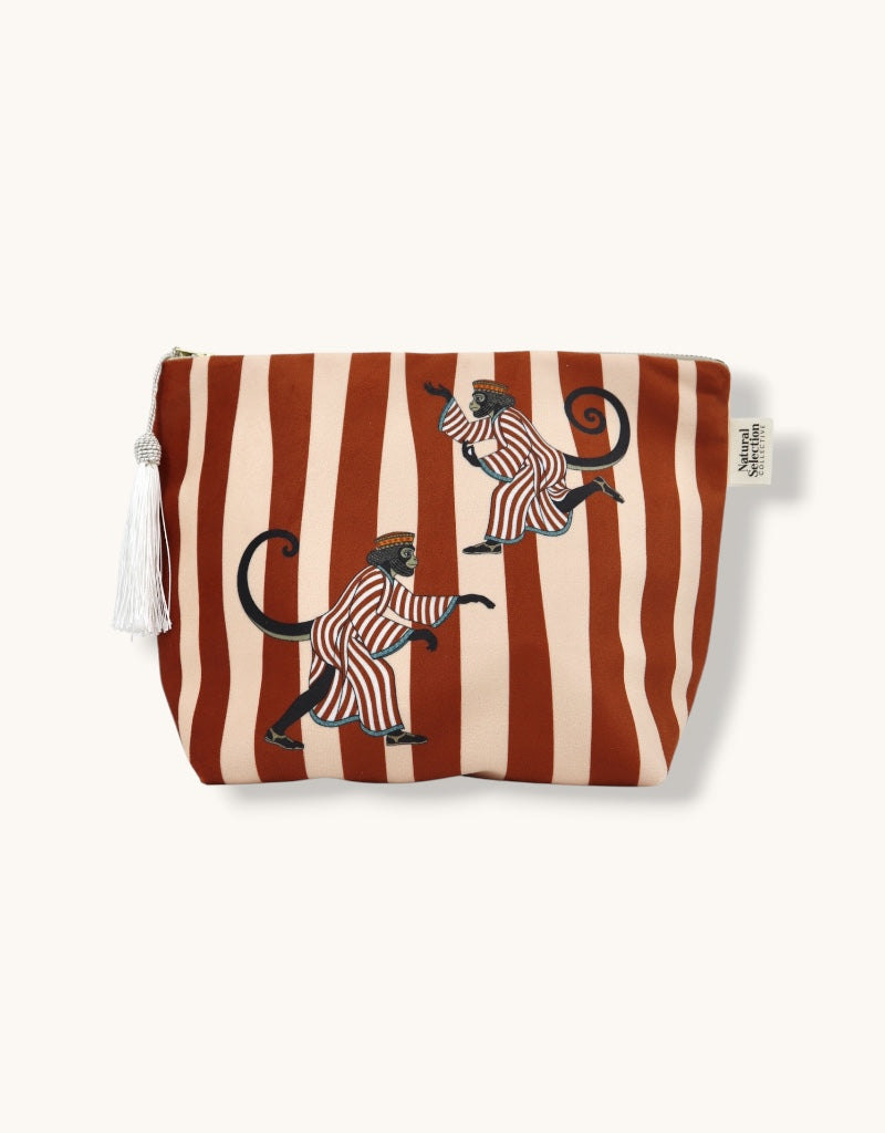 Large Velvet Makeup Bag in Thebes Monkey