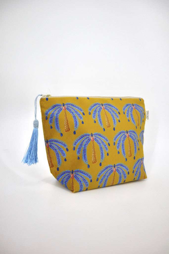 Large Velvet Makeup Bag in Ochre Palms