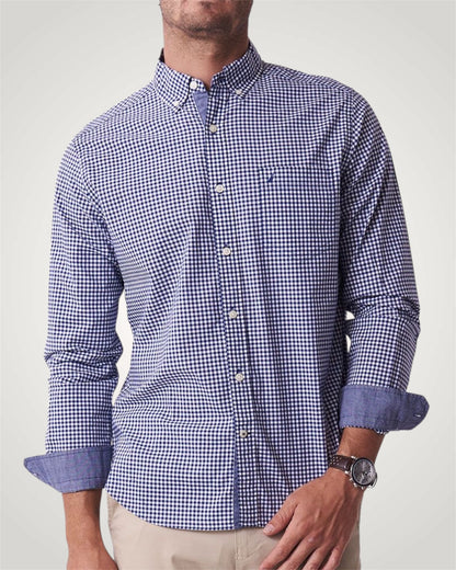 Classic Gingham LS Woven Shirt in Navy
