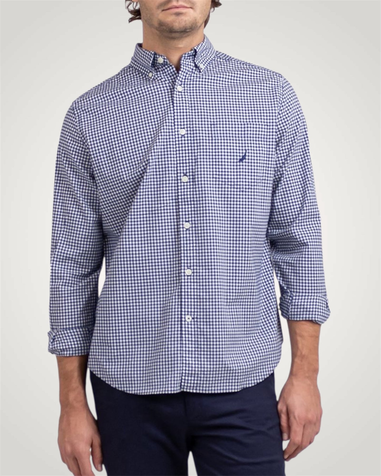 Classic Gingham LS Woven Shirt in Navy