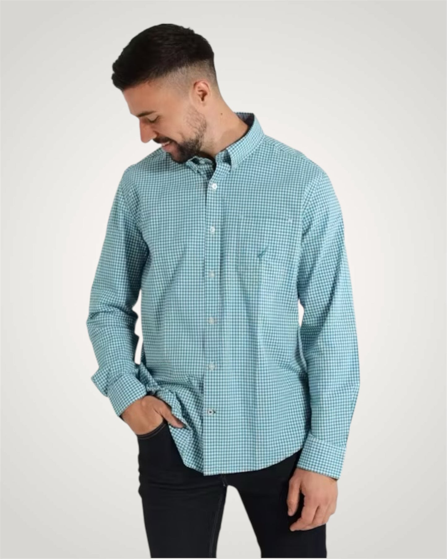 Classic Gingham LS Woven Shirt in Rich Teal