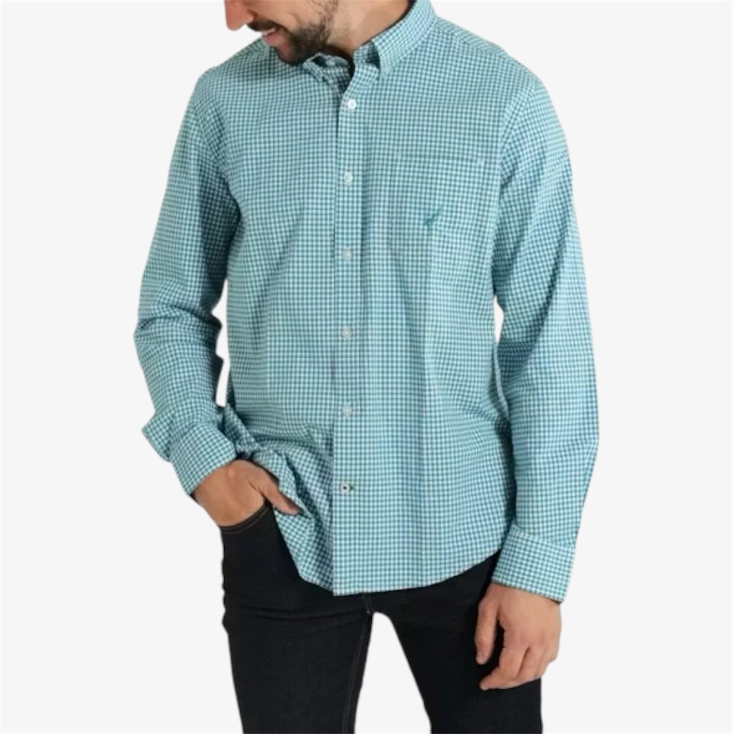 LS Classic Woven Gingham Shirt in Rich Teal