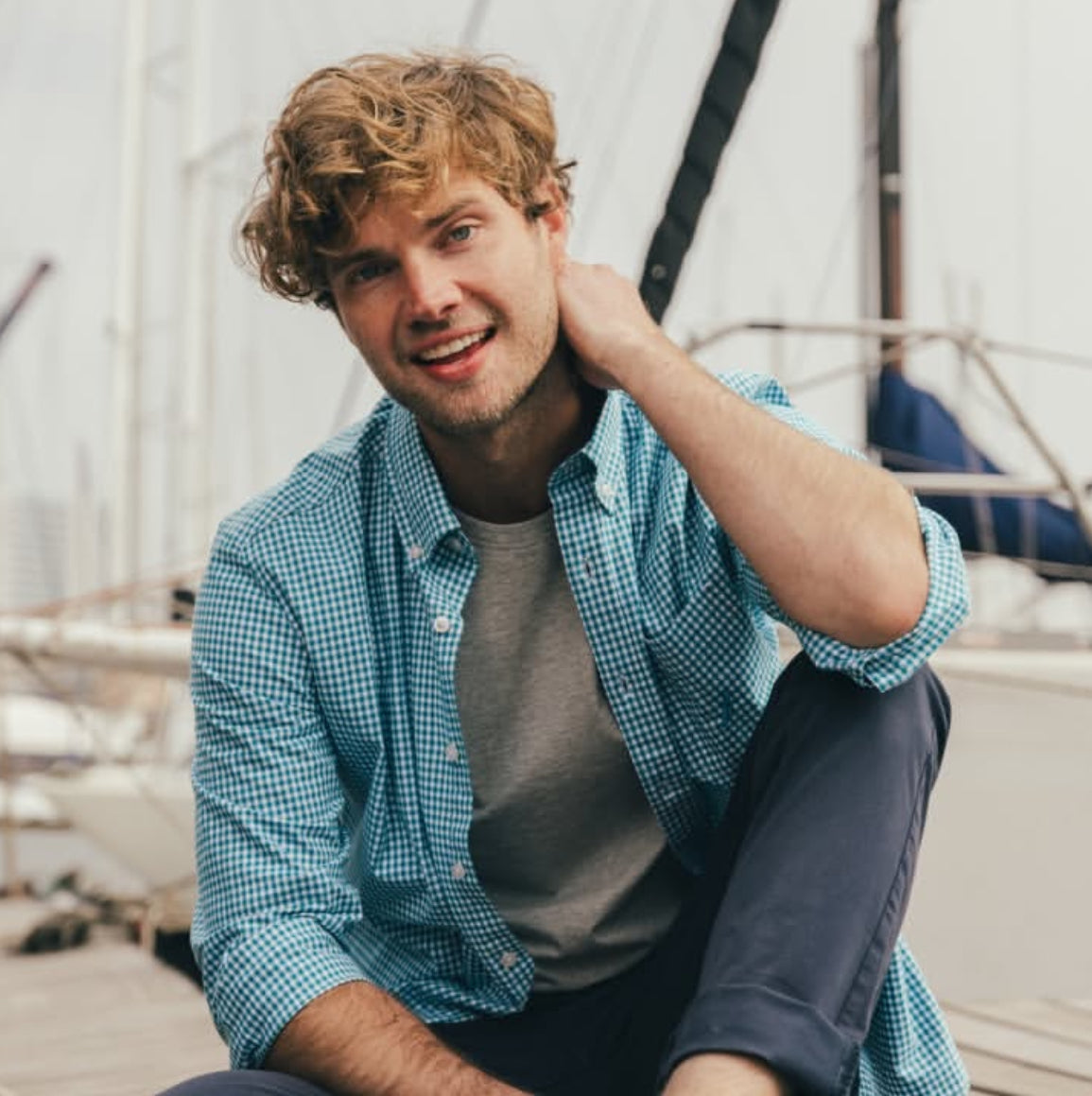 Classic Gingham LS Woven Shirt in Rich Teal