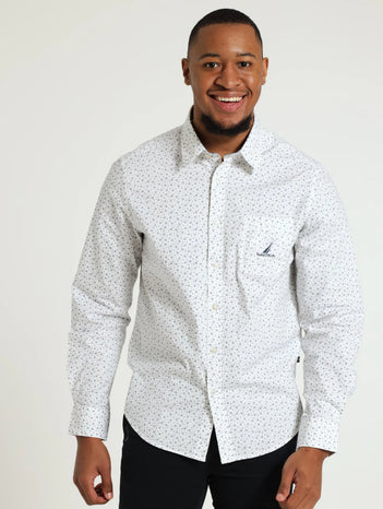 Urchin Print LS Woven Shirt in Bright White