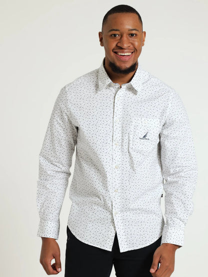 Urchin Print LS Woven Shirt in Bright White