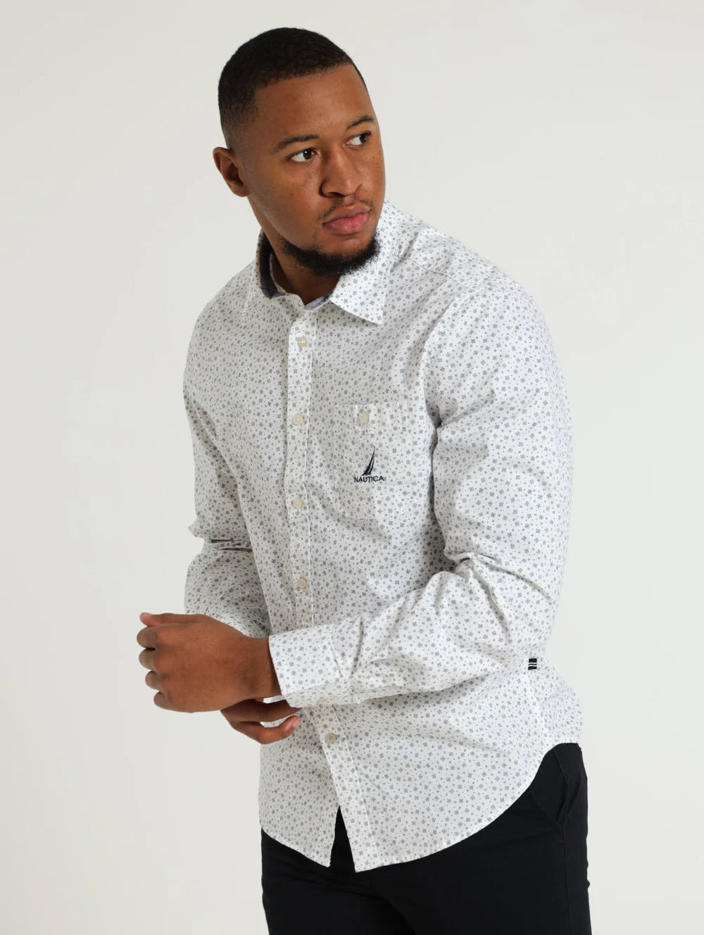 Urchin Print LS Woven Shirt in Bright White