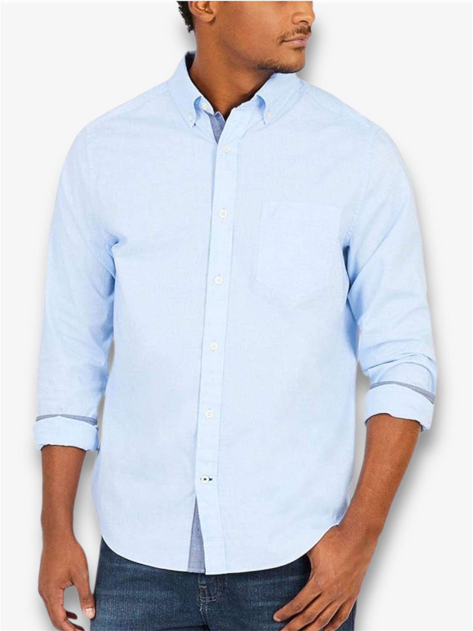 LS Classic Woven Anchor Shirt in Light French Blue