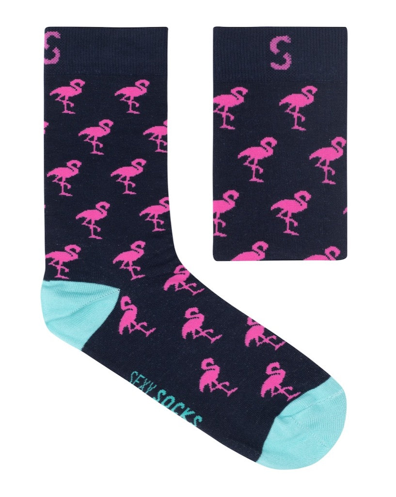 Cotton Navy Flamingo Socks
