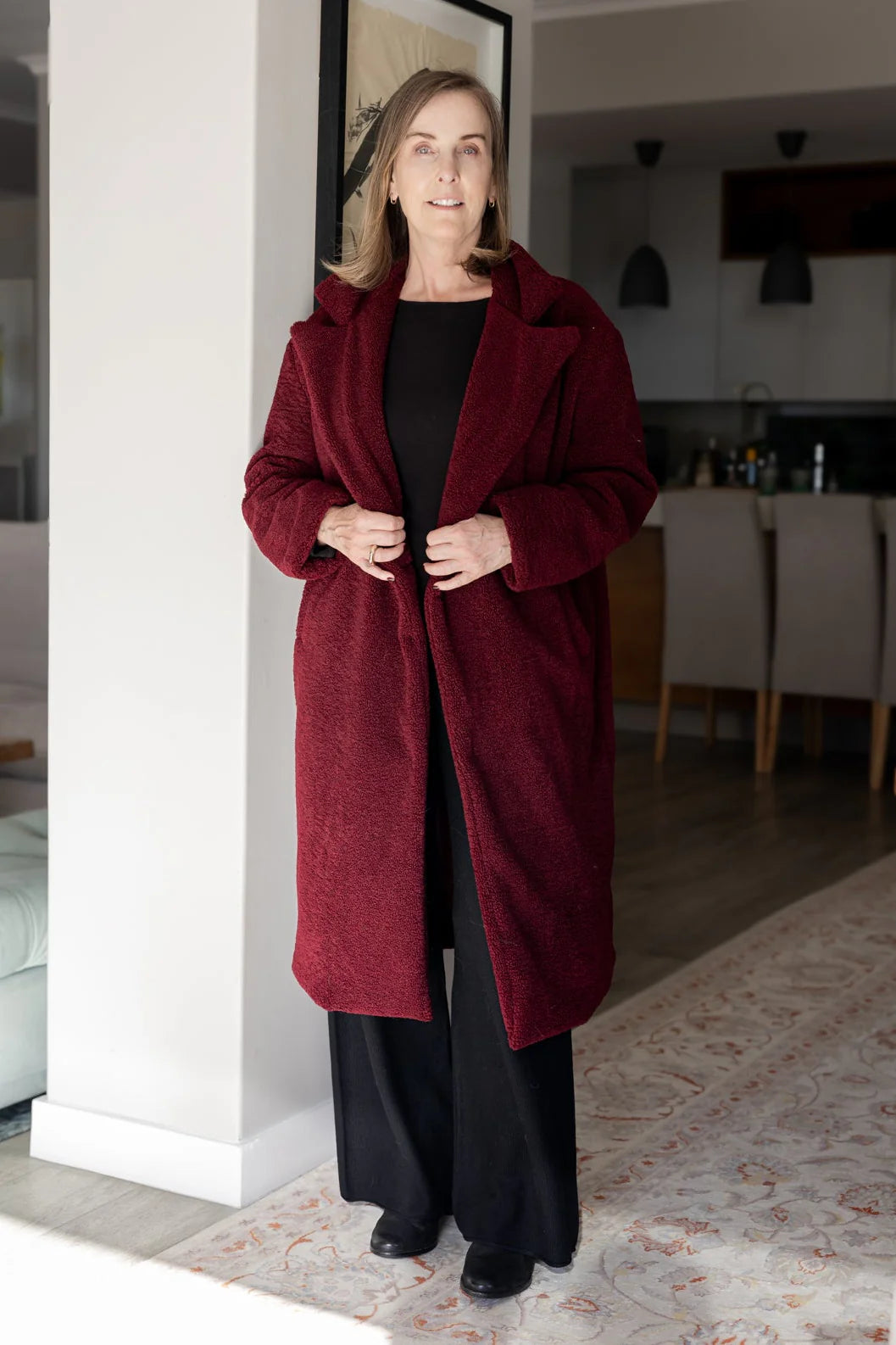 Nouvelle Teddy Fur Lined Coat in Bordeaux