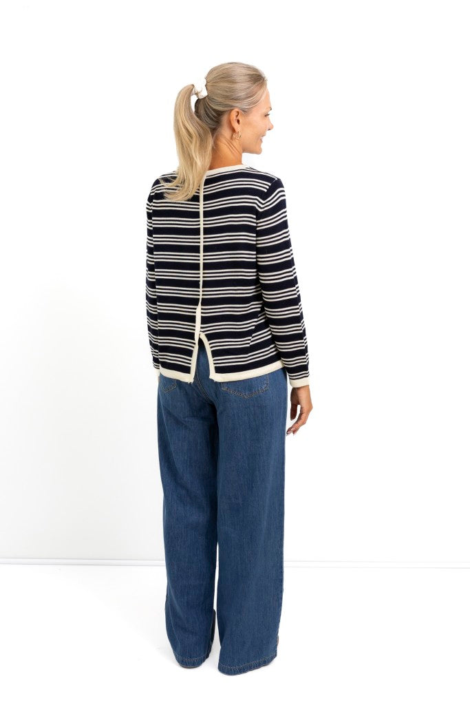 Oceanside Striped Crew Knit in Navy / White