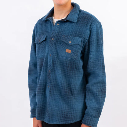 Glacier Plaid High Pile Superfleece Jacket in Blue Shadow