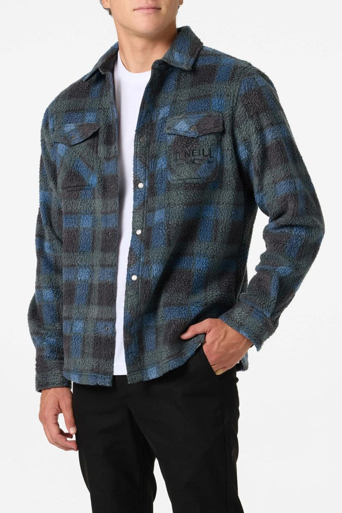 Glacier Plaid High Pile Superfleece Jacket in Dark Slate