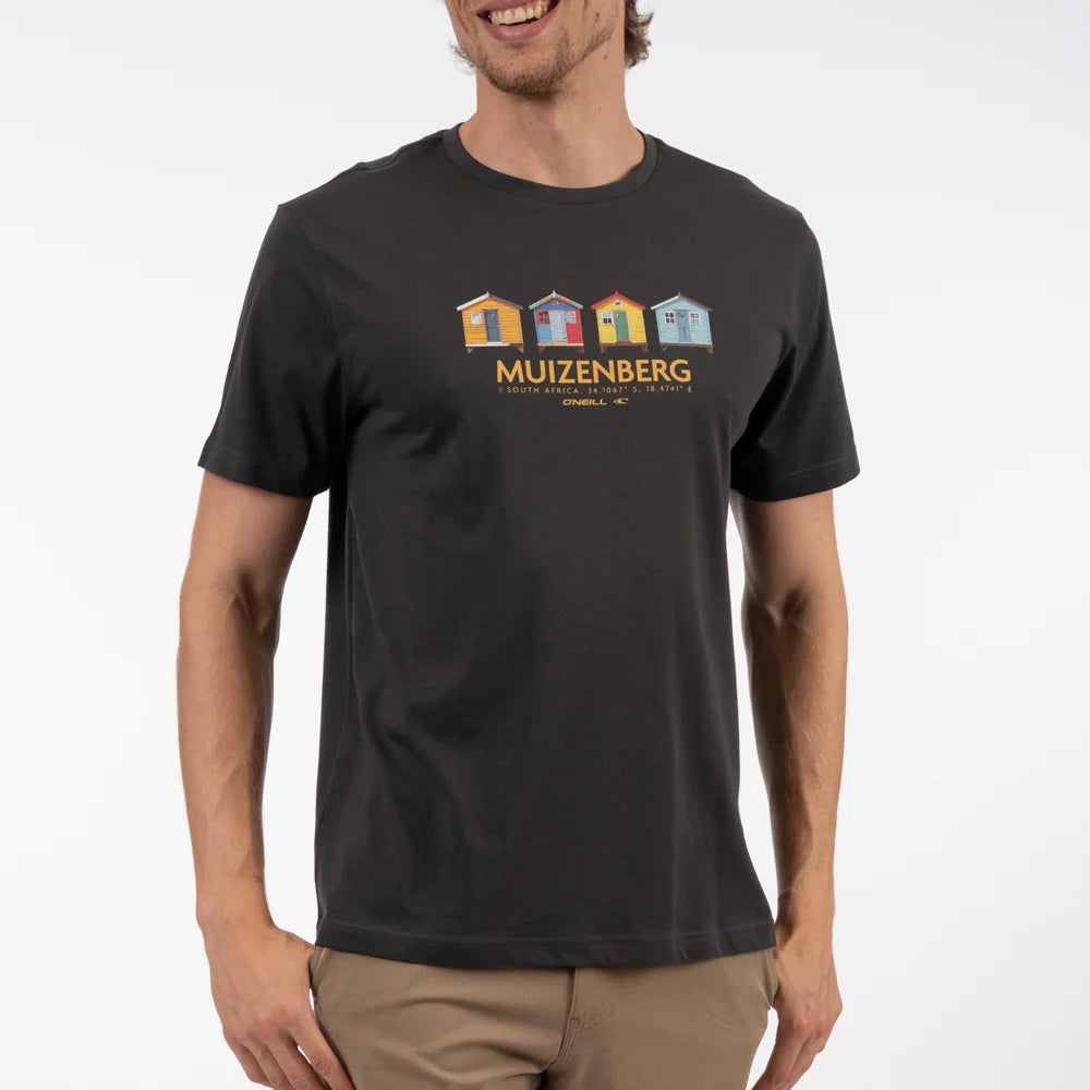 Muizenberg Huts SS Tee in Asphalt Blue