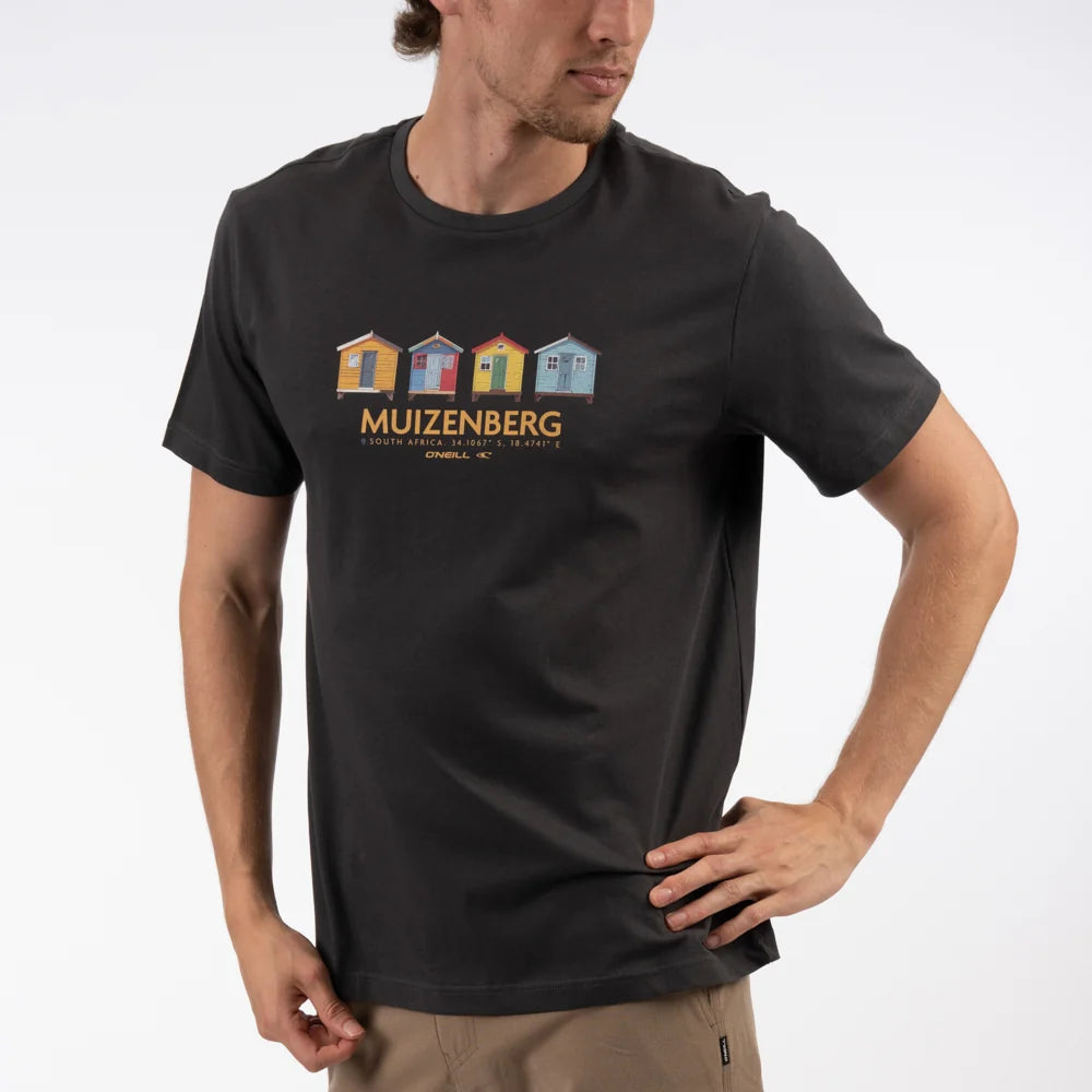 Muizenberg Huts SS Tee in Asphalt Blue