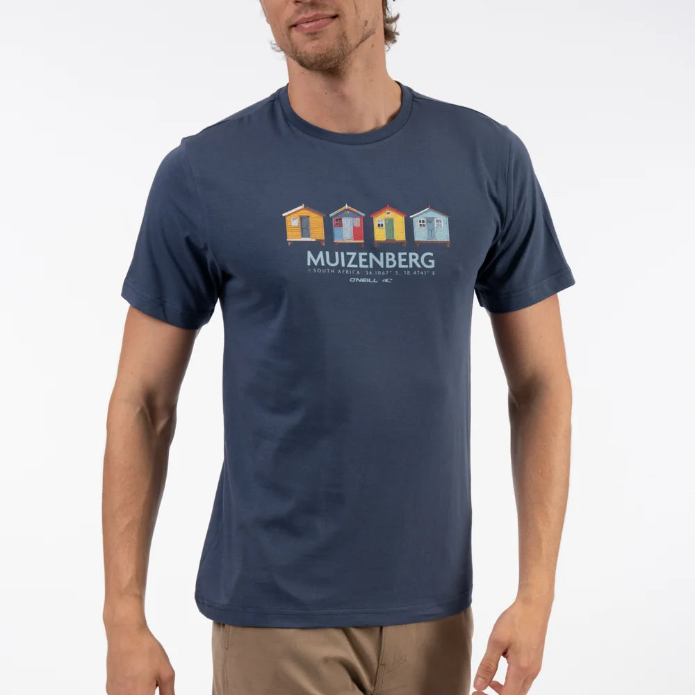 Muizenberg Huts SS Tee in Shady Blue