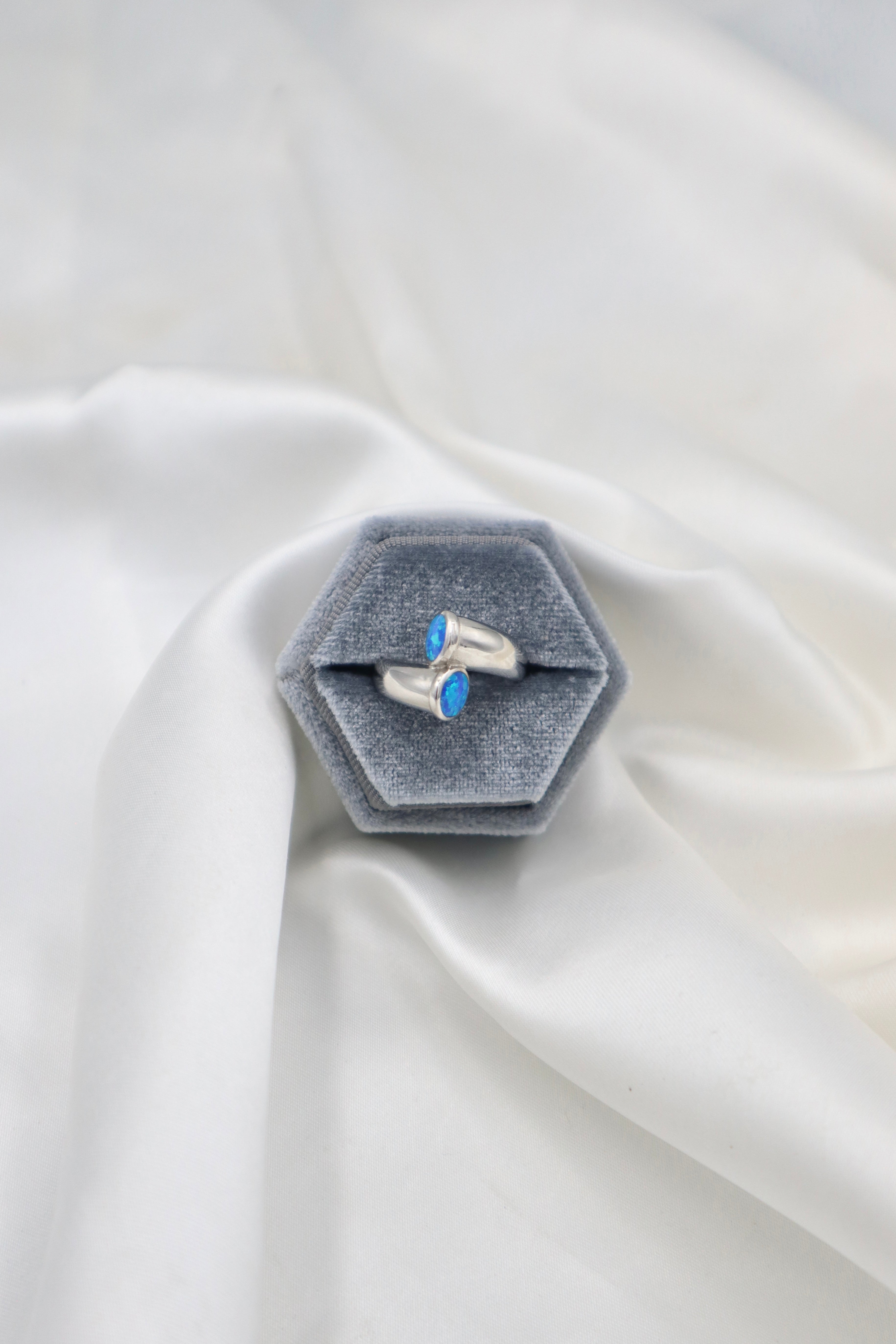 Sterling Silver Opaline 2 Curve Blue Ring