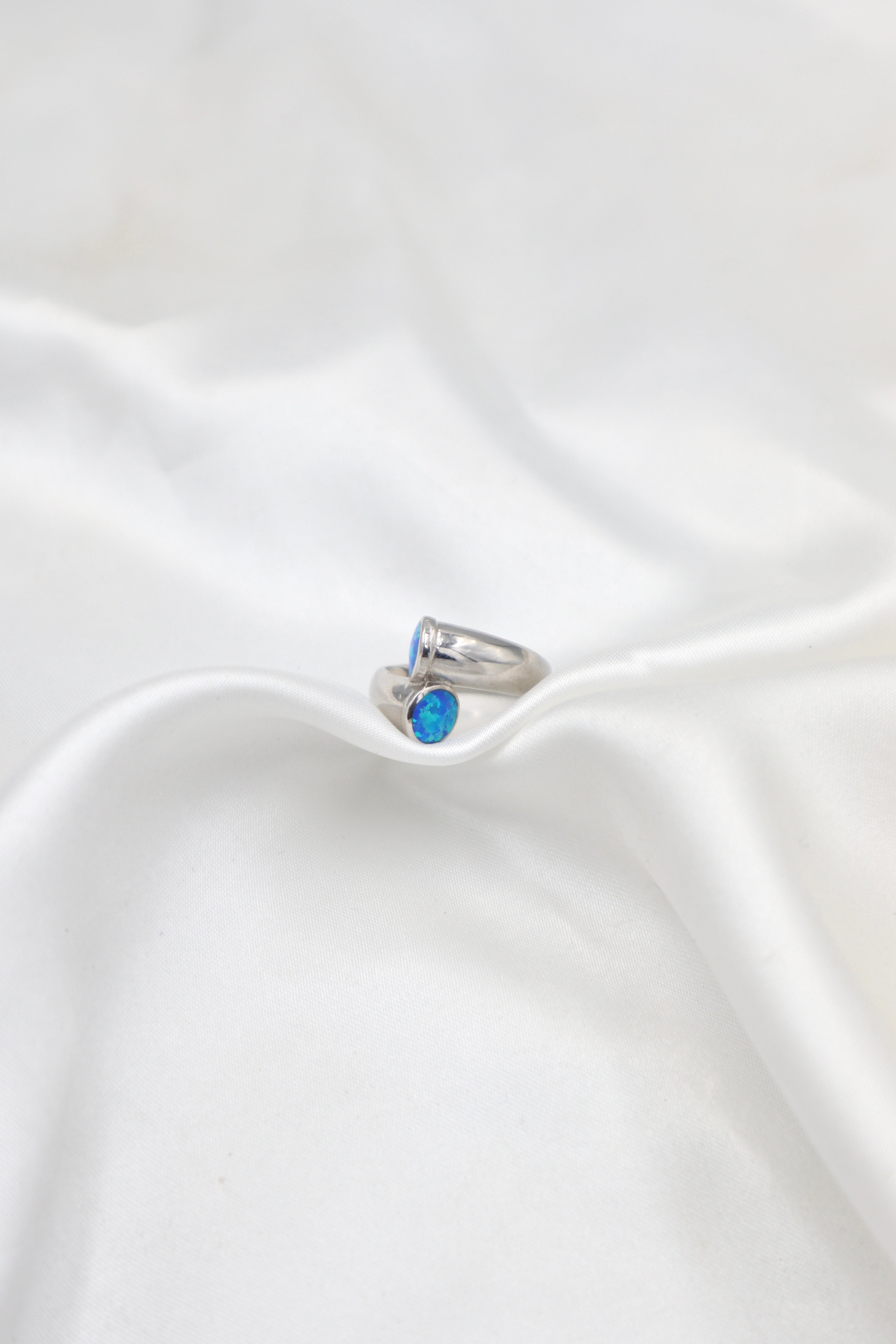 Sterling Silver Opaline 2 Curve Blue Ring