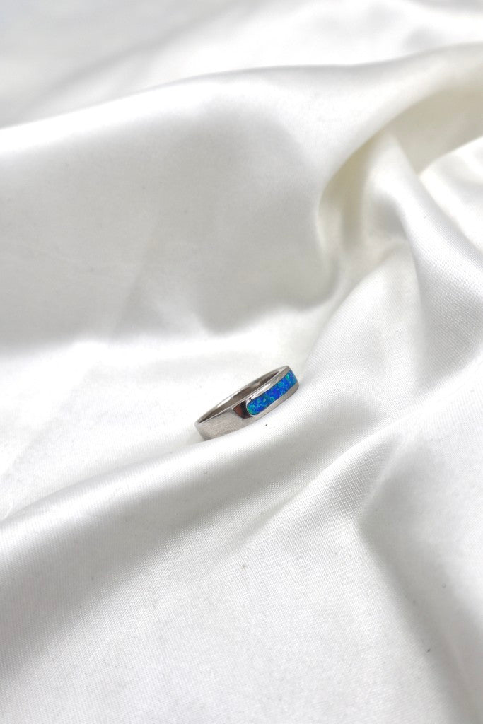 Sterling Silver Opaline Band Blue Ring