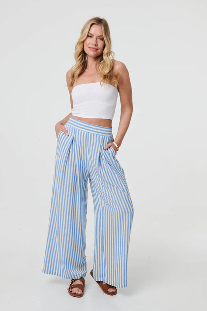 Striped High Waist Wide Leg Trousers