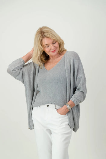 Maji Slouchy Cotton Cardi in Grey Melange